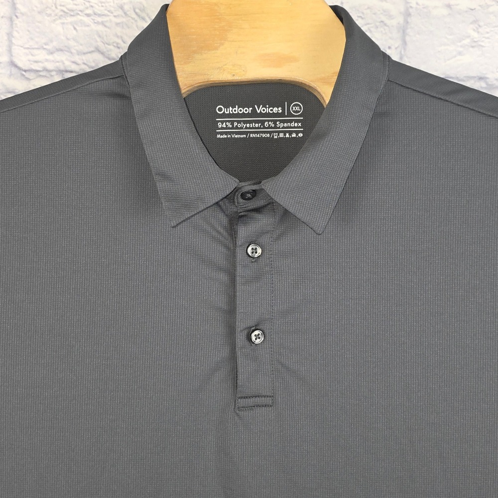 Outdoor Voices Men Charcoal Gray Performance Polo Shirt Short Sleeve Stretch 2XL